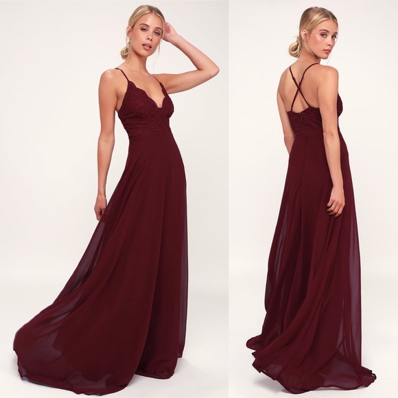 madalyn burgundy lace maxi dress